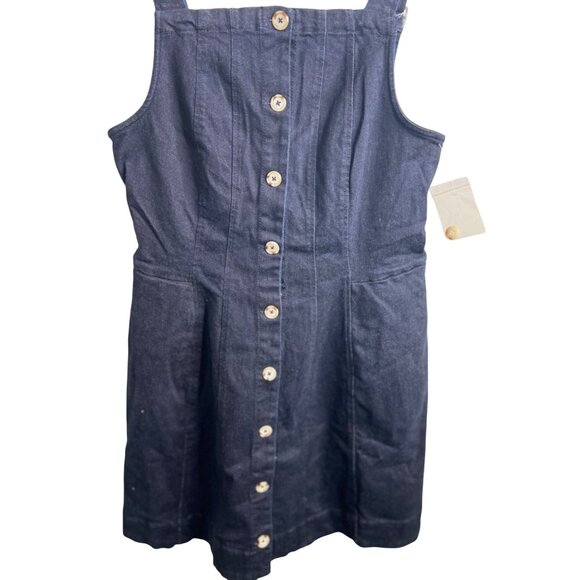 Free People Gimme More Denim Button-Front Mini Dress Adjustable Straps Medium - Picture 9 of 15